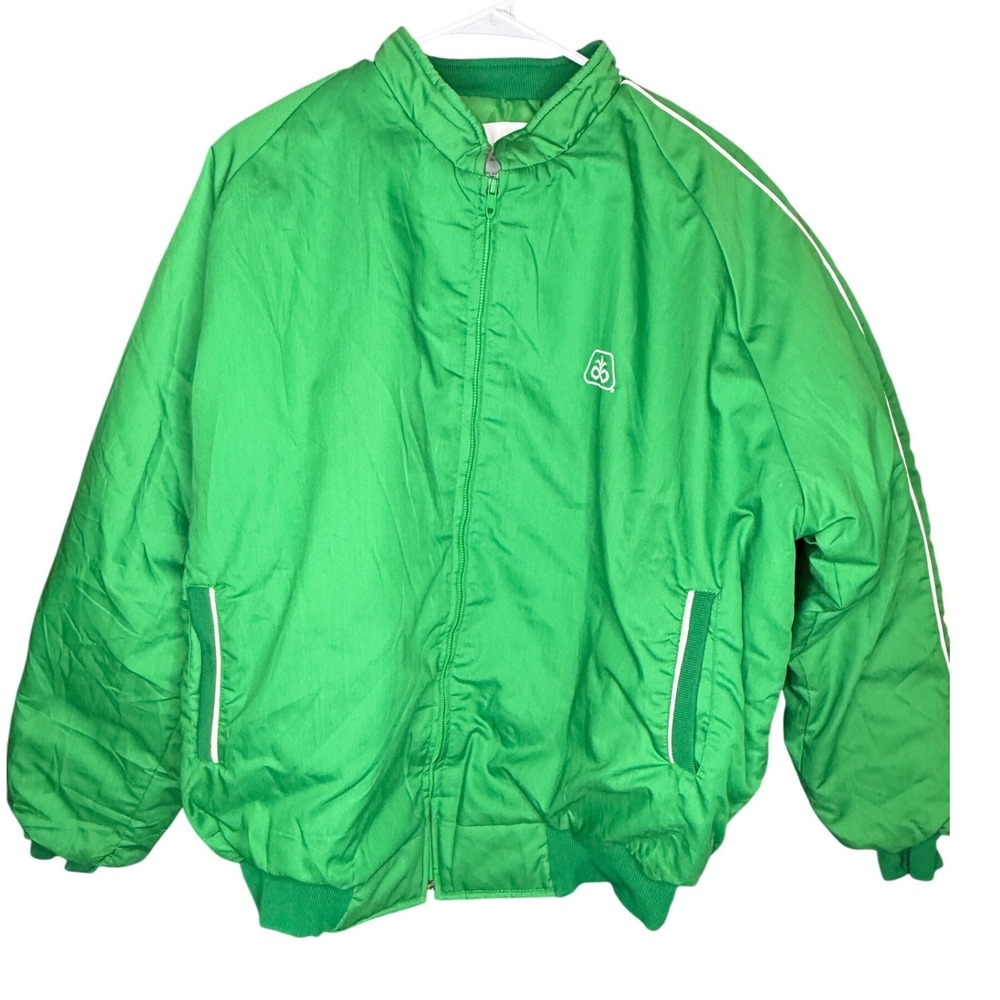80s Vintage Holloway Mens XL Green Nylon Bomber Jacket Pioneer Seed Made in USA